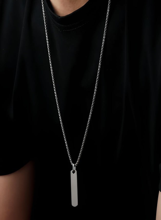 SHAHEEBA Unisex Titanium Steel Bar Pendant Necklace | Non-Fading Box Chain with Geometric Square Bar | Simple Minimalist Long Necklace for Men & Women | Durable Alloy & Titanium Steel Jewelry - Image 2