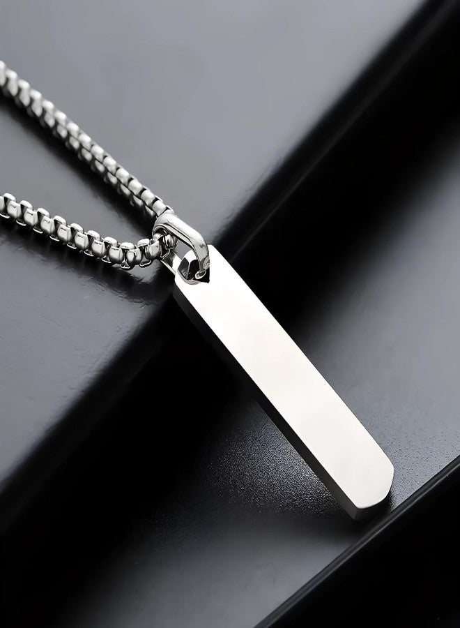 SHAHEEBA Unisex Titanium Steel Bar Pendant Necklace | Non-Fading Box Chain with Geometric Square Bar | Simple Minimalist Long Necklace for Men & Women | Durable Alloy & Titanium Steel Jewelry - Image 4
