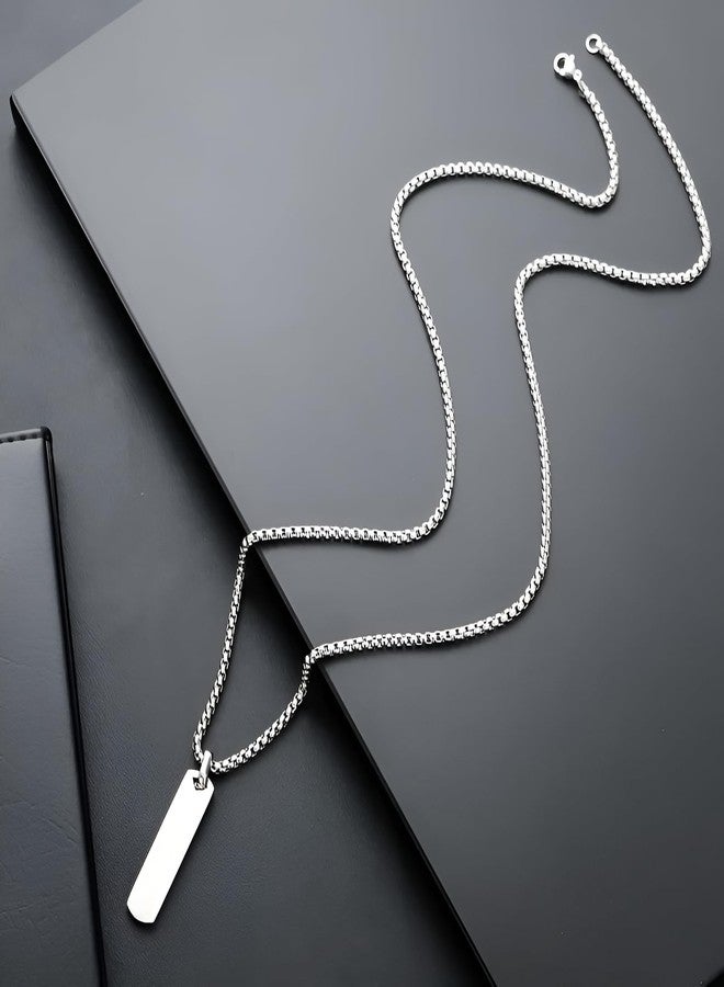 SHAHEEBA Unisex Titanium Steel Bar Pendant Necklace | Non-Fading Box Chain with Geometric Square Bar | Simple Minimalist Long Necklace for Men & Women | Durable Alloy & Titanium Steel Jewelry - Image 5