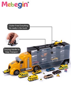 MEBEGIN Vehicles Toy Set for Boys 17 Pcs Engineering Die-cast Construction Car with Music and Light Friction Powered Cars with Double Side Storage Carrier Truck Birthday Gift for Kids Age 3+  - Image 5