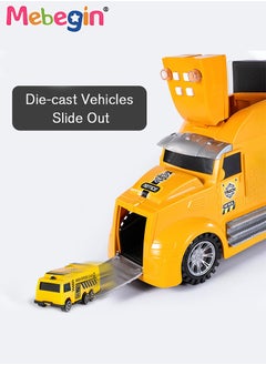 MEBEGIN Vehicles Toy Set for Boys 17 Pcs Engineering Die-cast Construction Car with Music and Light Friction Powered Cars with Double Side Storage Carrier Truck Birthday Gift for Kids Age 3+  - Image 4