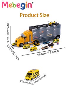MEBEGIN Vehicles Toy Set for Boys 17 Pcs Engineering Die-cast Construction Car with Music and Light Friction Powered Cars with Double Side Storage Carrier Truck Birthday Gift for Kids Age 3+  - Image 2