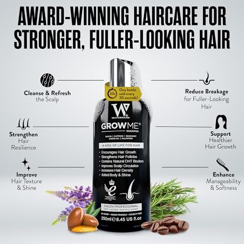 Watermans Grow Me Organic Hair Growth Shampoo for Men Women Strengthening Moisturizing with Biotin Rosemary Caffeine Argan Oil for Fuller ThickerLooking Hair 845 fl oz - Image 3
