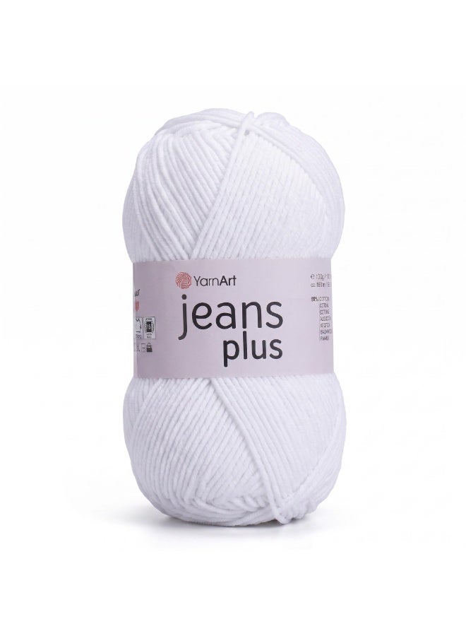 YarnArt Jeans Plus Yarn, Optic White, Cotton-Acrylic Blend, 100g - Image 1