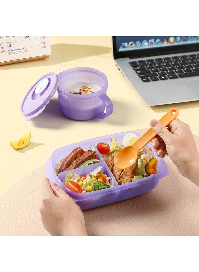 Tupperware Si Li Kang Lunch Box Set Of 3 Pieces, Portable Compartmented Microwave-safe 1l + Soup Bowl For Students And Office Workers, Ice Cream Purple - Image 2