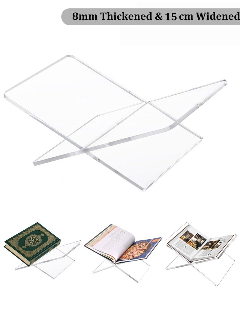 حامل كتب متوسط من الأكريليك 30 × 15 × 0.8 سم، حامل كتب كبير من الأكريليك يفتح، حامل عرض حامل الكتب الموسع والسميك للمصحف وكتاب الطبخ والكتاب الفني والمجلات والكتب المدرسية، حامل كتب على طاولة القهوة - Image 1