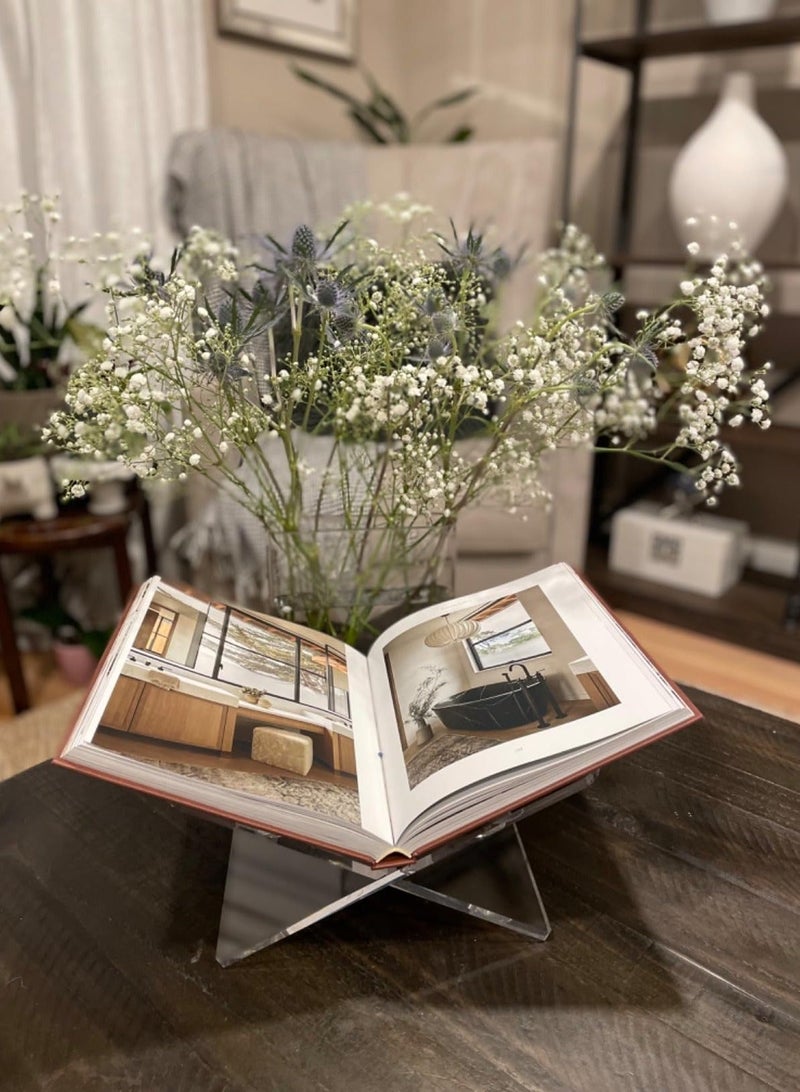 حامل كتب متوسط من الأكريليك 30 × 15 × 0.8 سم، حامل كتب كبير من الأكريليك يفتح، حامل عرض حامل الكتب الموسع والسميك للمصحف وكتاب الطبخ والكتاب الفني والمجلات والكتب المدرسية، حامل كتب على طاولة القهوة - Image 5