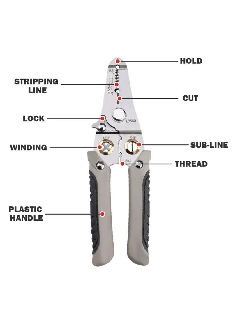 BEUMORO BEUMORO Wire Stripper And Crimping Tool for Electrician Multifunction Stainless Steel Wire Puller Plier 6 In 1 Cable Looping Splitting Electrician Cutting Pliers Electrical Stripping Tool  - Image 3