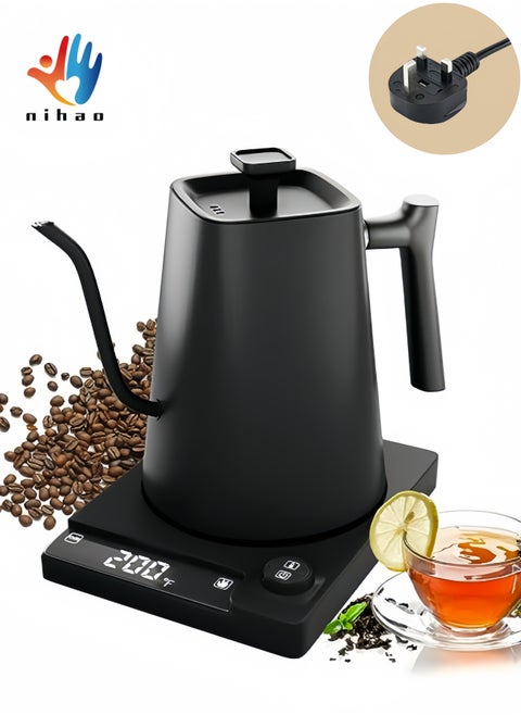 Multifunctional Gooseneck Kettle V60 Coffee Kettle , Electric Kettle , Coffee Pot and Tea Pot , 1000ML , 1200W Power Knob Temperature Adjustment with LED Digital Display  Temperature Automatic Insulation , 304 Stainless Steel Material , Suitable for Home and Office - Black
