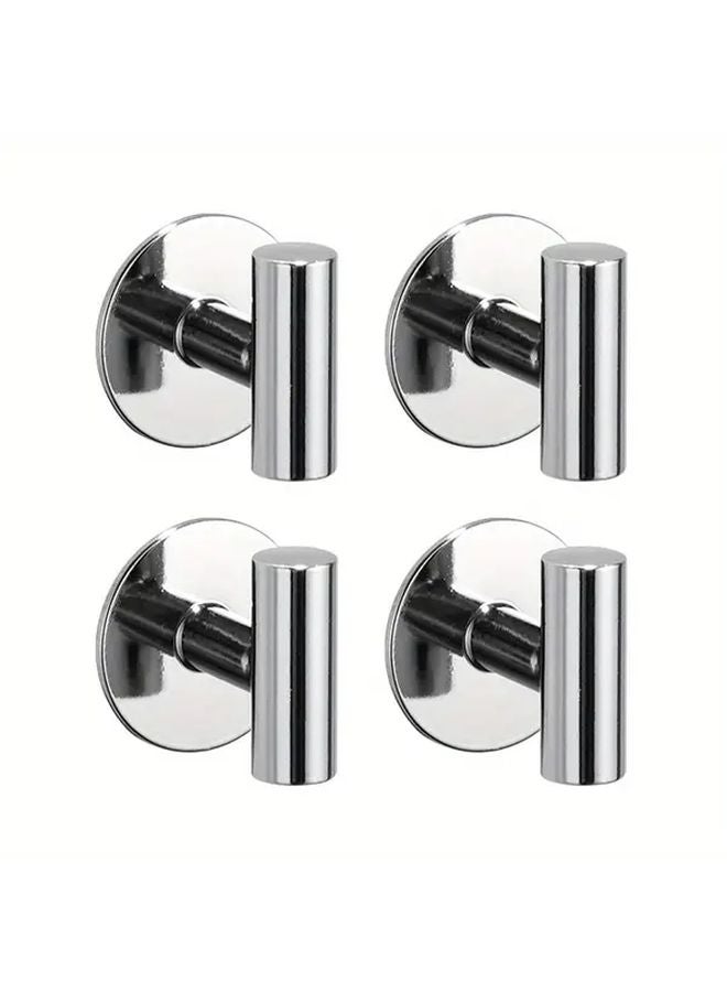 4 حزم من الخطافات اللاصقة المضادة للماء الفضية لتعليق المعاطف والمناشف والمفاتيح وتوفير المساحة - Image 1