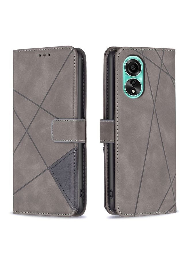HuHa Case Cover For OPPO A78 4G Magnetic Buckle Rhombus Texture Leather Phone Case Grey 