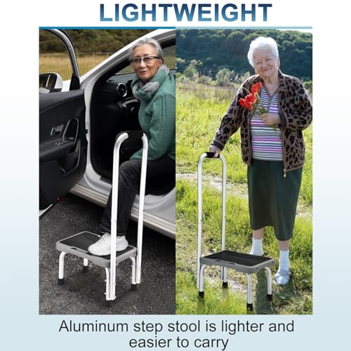 HBTower Aluminum Step Stool with Handle for Elderly, Lightweight Step Stools for Adults Seniors with Non-Slip Rubber Feet, Stepping Stools for Bedroom Kitchen Bathroom, Bed Steps for High Beds - Image 5