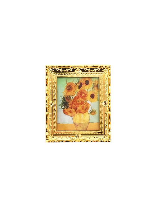 Mini Miniature Simulation Oil Painting Mini Dollhouse Decoration Accessories Photo Frame Famous Painting Ob11 Toy Decoration 1:12-Color:C Sunflower  - Image 1