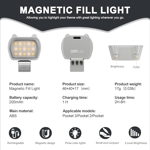 STARTRC ضوء ملء مغناطيسي لجهاز DJI Osmo Pocket 3 مجموعة المبدعين، قاعدة مغناطيسية متوافقة مع DJI Pocket 3/Osmo Mobile 7P/7/6 ملحقات - Image 4