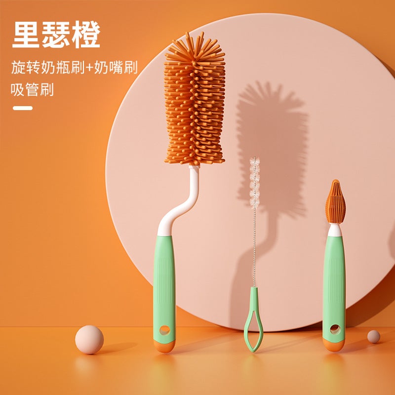 Rotatable Baby Bottle Brush 3 Piece Set Nipple Brush Straw Baby Washing Bottle Baby Special Cleaning Brush Suit - Image 1