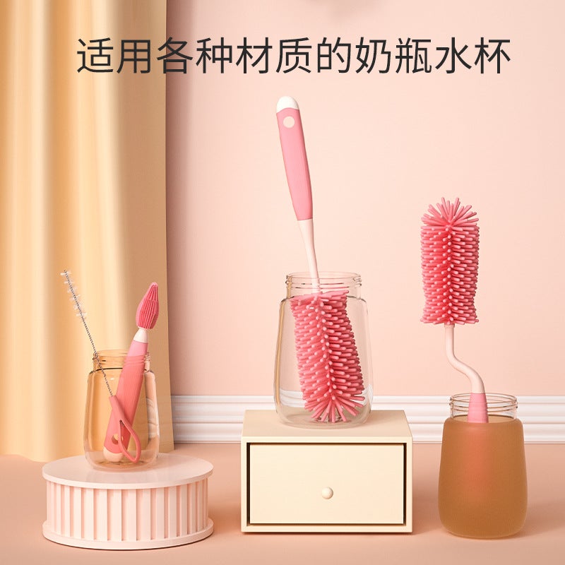 Rotatable Baby Bottle Brush 3 Piece Set Nipple Brush Straw Baby Washing Bottle Baby Special Cleaning Brush Suit - Image 5