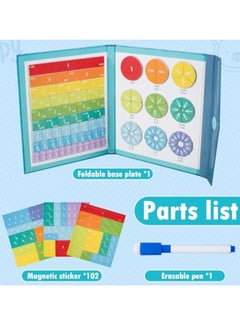 KASTWAVE 102 Pcs Magnetic Rainbow Fraction Tiles Circles Set with Pen, Math Counting Board, Magnetic Sorting Set, Educational Magnet Color, Montessori Division Board, for Kids Preschool Class  - Image 2