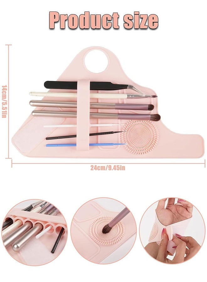 Quantum Makeup Brush Wrist Strap, Foldable Makeup Brush Storage Palett, Silicone Hand Wrist Makeup mixing tray Draw Assistance Tool for Small to Medium Brush (Pink) - Image 2