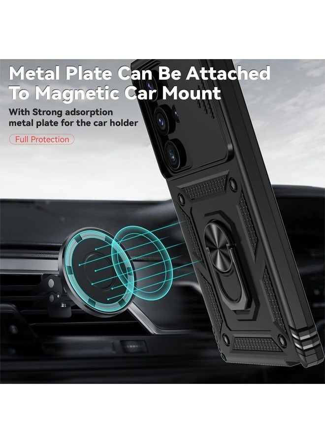 جراب سامسونج جالاكسي إس 25 ألترا، غطاء كاميرا منزلق 6.9 بوصة، حلقة دوارة 360 درجة، مسند، مقاوم للصدمات والسقوط، للاستخدام اليومي في الهواء الطلق، أسود - Image 5