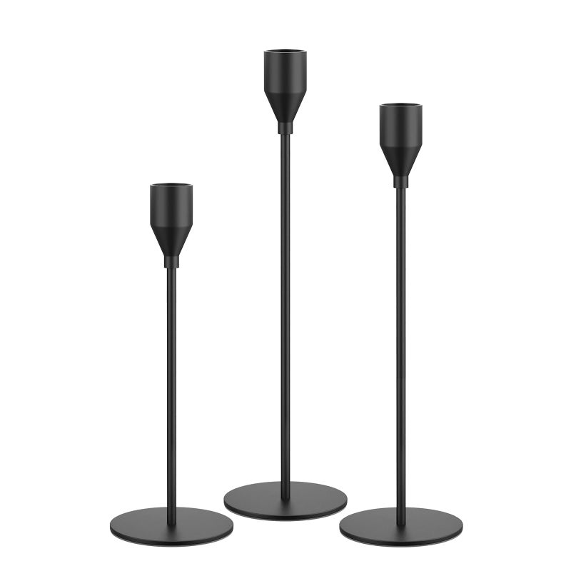 NLBTW Matte Black Taper Candle Holders Set of 3 Metal Candlestick Holders for Candle Sticks Holder Decor Ideal for Mantle Table Centerpiece Weddings Dining Housewarming Gift  Anniversaries