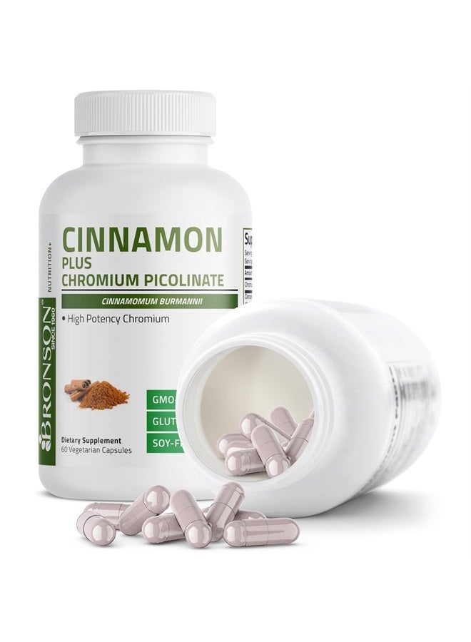 Cinnamon Plus Chromium Picolinate Supplement, High Potency Chromium, Non-GMO, 60 Vegetarian Capsules