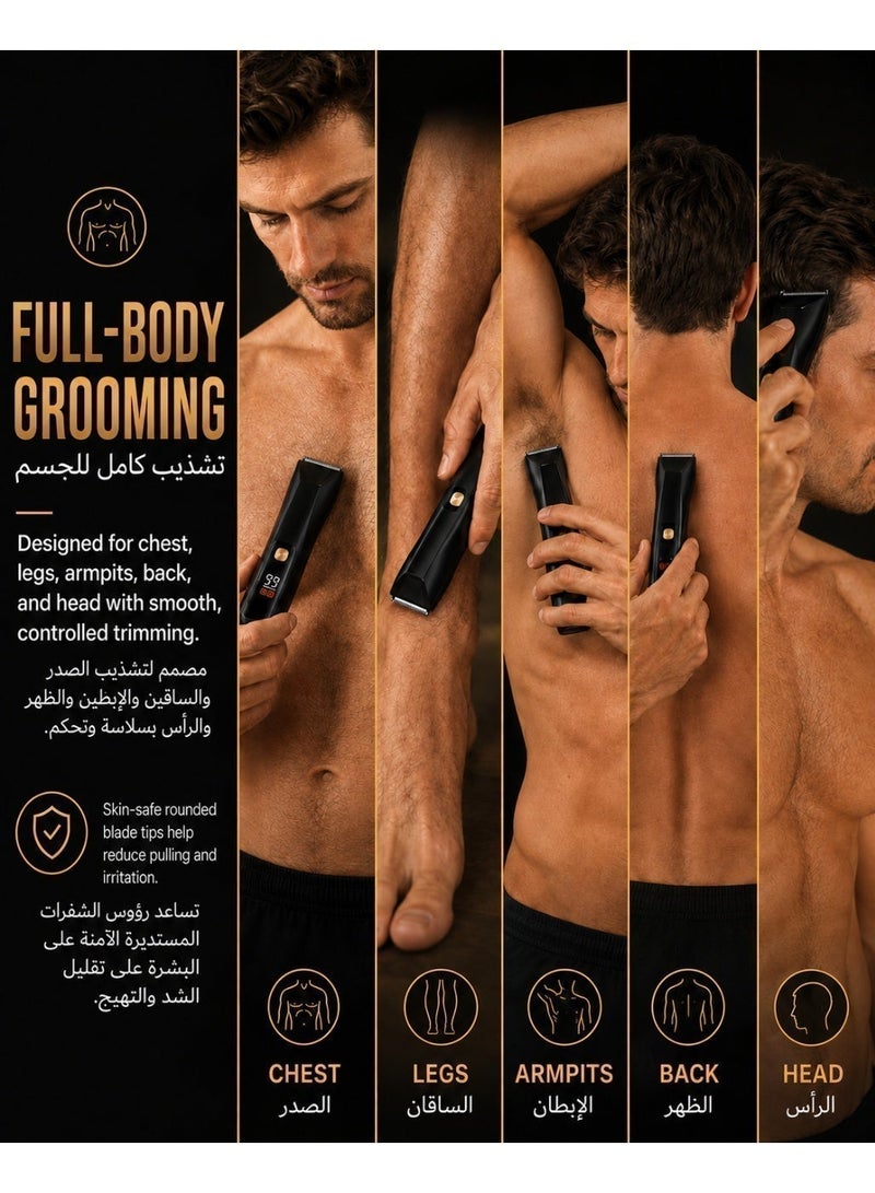 كويك ماكينة تشذيب وحلاقة للجسم مقاومة للماء للجسم ومنطقة العانة - آمنة على البشرة، قابلة لإعادة الشحن عبر منفذ USB-C، شفرات سيراميك ذات رؤوس مستديرة، ضوء LED ومؤشر للبطارية، مجموعة عناية شخصية من 5 قطع - مشبك شعر الجسم للرجال، آمنة للاستخدام أثناء الاستحمام ومناسبة للسفر - Image 2
