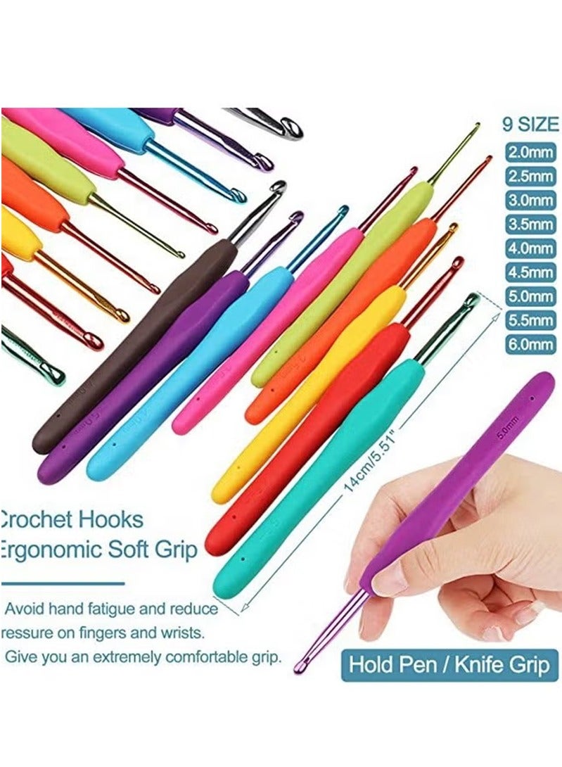 توبيتش 58 قطعة خيوط كروشيه المحمولة مبتدئين الكروشيه مجموعة عدة مريح الكروشيه السنانير السفر الحياكة مع خيوط كروشيه - Image 4