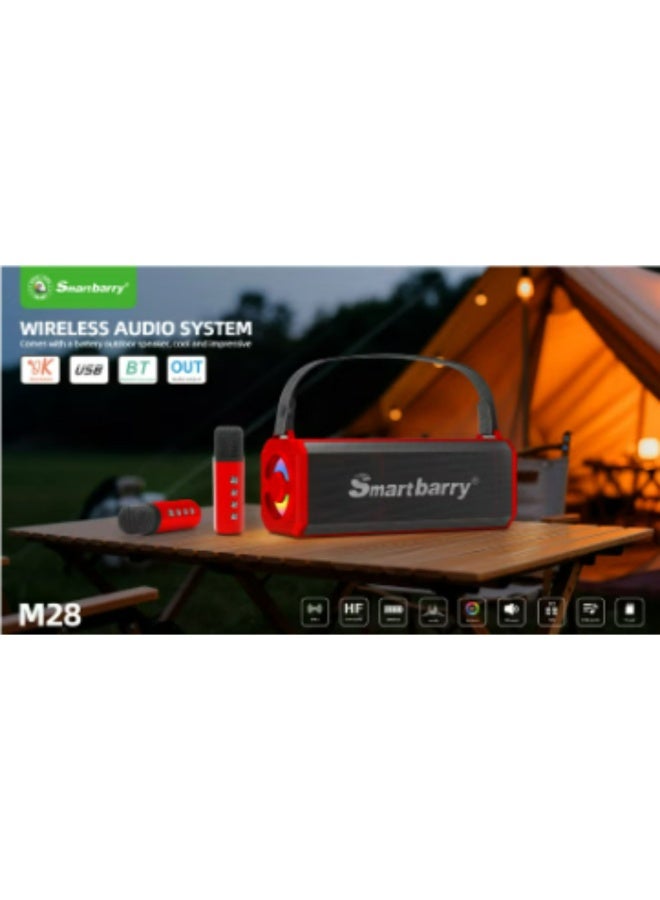 Smartbarry M28 Portable Karaoke Machine Wireless Bluetooth Speaker With two Microphones - Red - Image 5