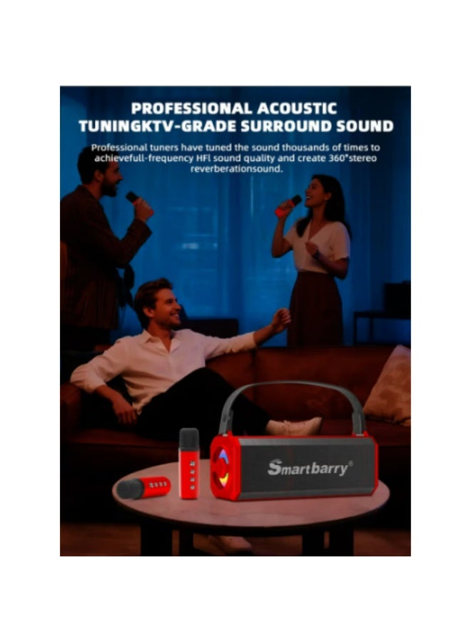 Smartbarry M28 Portable Karaoke Machine Wireless Bluetooth Speaker With two Microphones - Red - Image 4