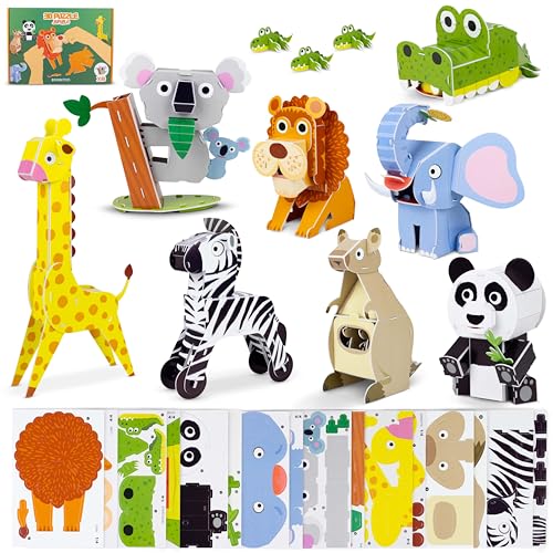 BONNYCO 3D Puzzles for Kids Toys Jungle Animals Pack 8 3D Puzzle Jigsaw 68 913 Educational Girl and Boy Toys Gifts for Kids Activity Birthday Gifts for Boys Rompecabezas 3D Foam Christmas - Image 1