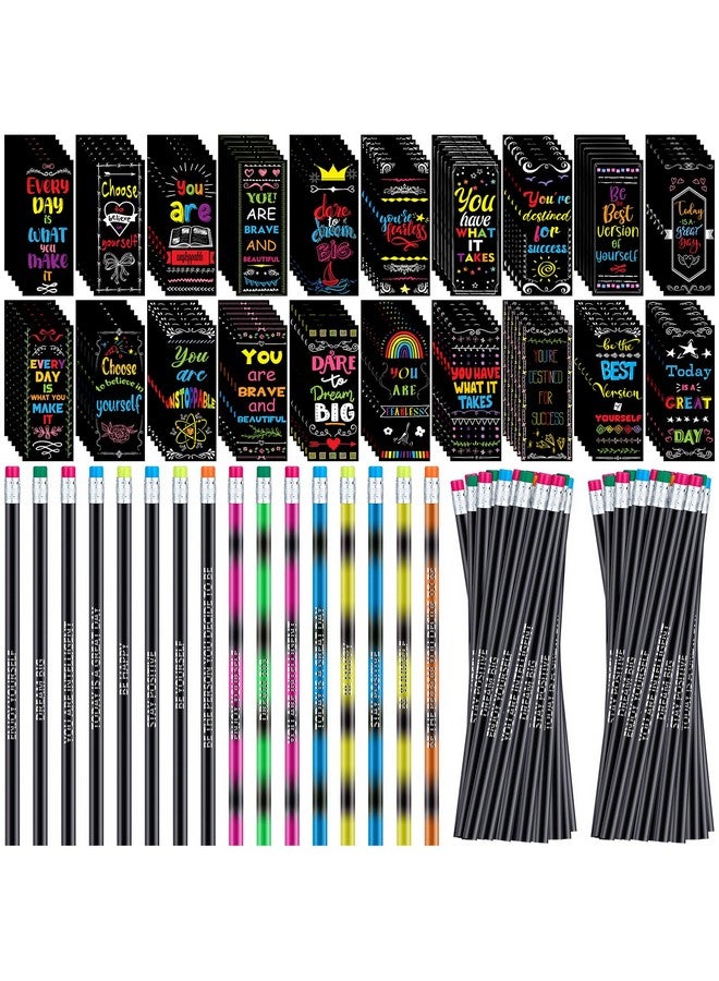 تيكيونايت مجموعة من 240 قلم رصاص ملهم وعلامات مرجعية ملهمة، 120 علامة مرجعية ملهمة، 120 قلم رصاص متغير اللون من ثيرموكروميك لهدايا المكافأة للطلاب والمعلمين - Image 1