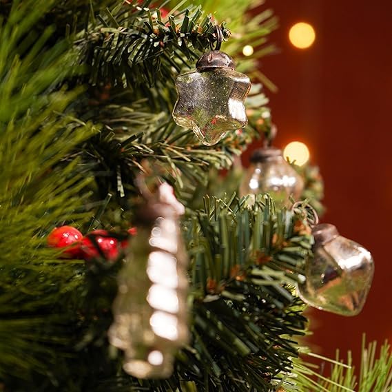 Indian-Shelf 50 Pieces Glass Silver Gold Christmas Ornaments Decorative Mercury Mini Vintage Bulk Hanging Ornaments for Halloween Christmas Tree New Year Valentine Day Holidays Event and Wedding Party Decor - Image 5