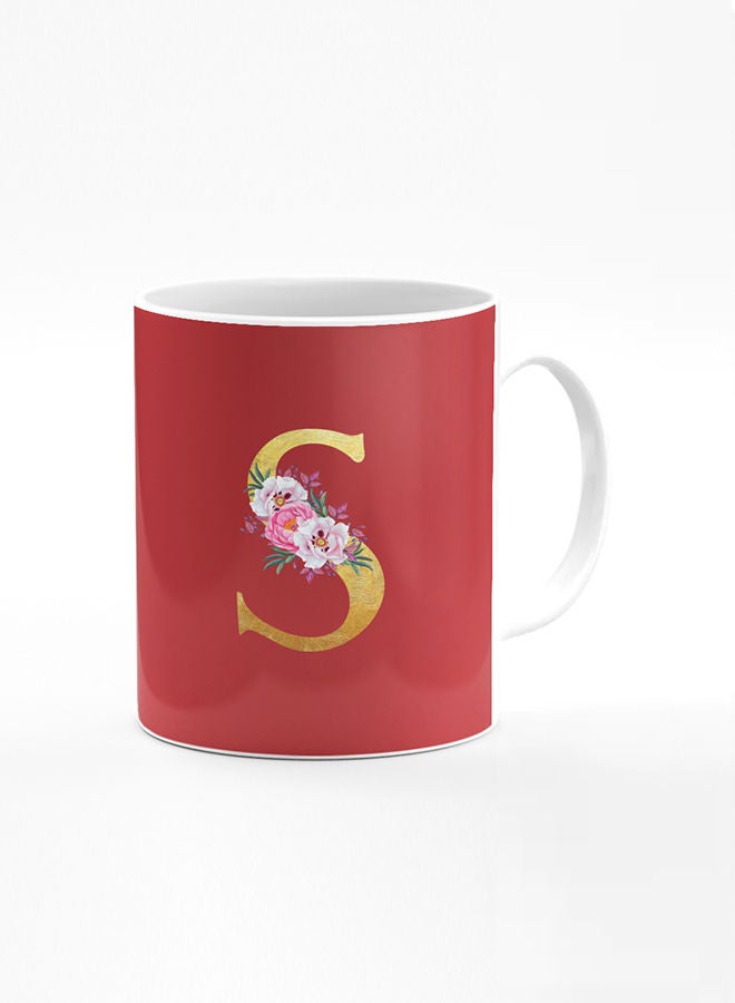 Stylizedd Designer Printed Coffee Mug 11oz Ceramic Personalised Gift Mugs Cup -Custom Monogram Initial Letter Floral Pattern Alphabet - S (Red Brown) - Image 1