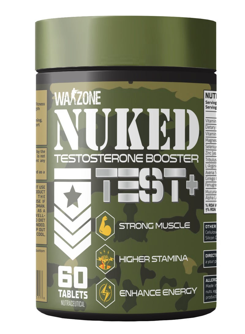 Warzone Nuked Testosterone Booster – 60 Tablets | Natural Test+ Booster with Tribulus, Zinc & L-Arginine - Image 1