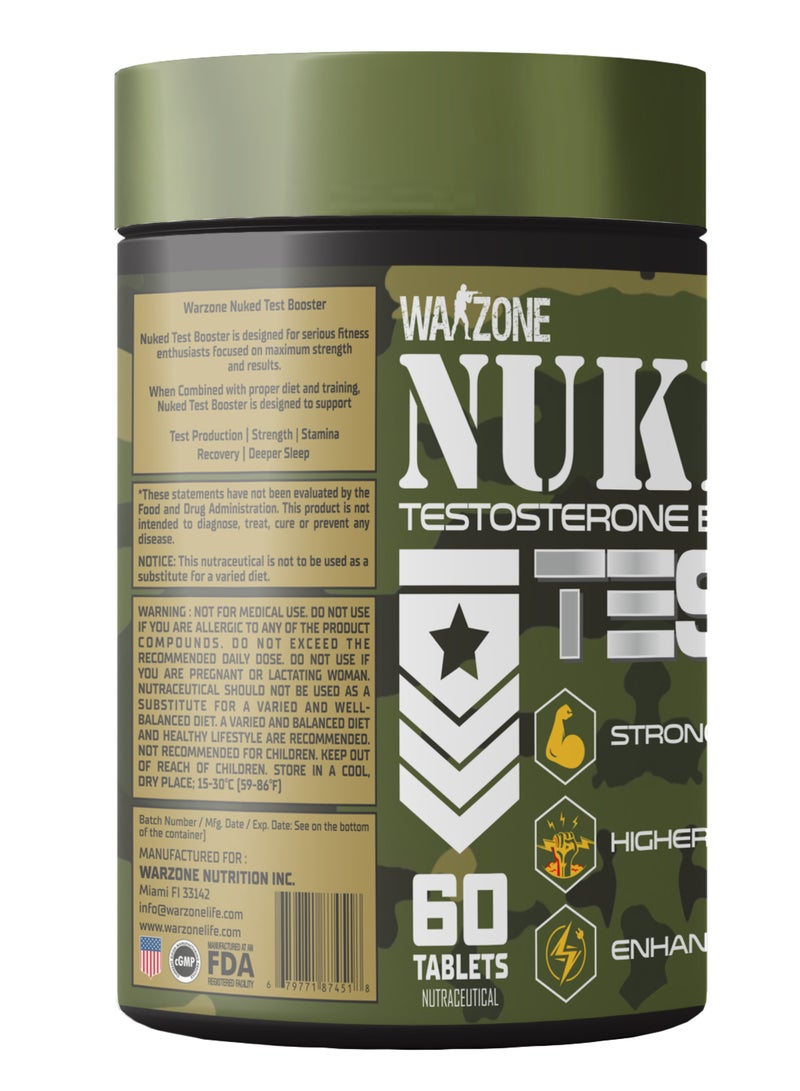 Warzone Nuked Testosterone Booster – 60 Tablets | Natural Test+ Booster with Tribulus, Zinc & L-Arginine - Image 2