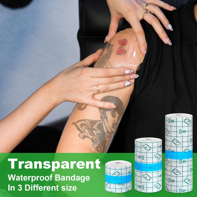 Jconly 3 Rolls Tattoo Aftercare Bandage - Jconly Waterproof Tattoo Film Second Skin Tattoo Cover Up Patch Tape Healing Wrap Tattoo Supplies for Swimming, Shower, Wound Initial Healing(2 Inch, 4 Inch, 6 Inch) - Image 3