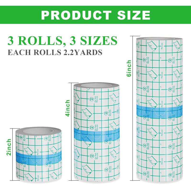 Jconly 3 Rolls Tattoo Aftercare Bandage - Jconly Waterproof Tattoo Film Second Skin Tattoo Cover Up Patch Tape Healing Wrap Tattoo Supplies for Swimming, Shower, Wound Initial Healing(2 Inch, 4 Inch, 6 Inch) - Image 2