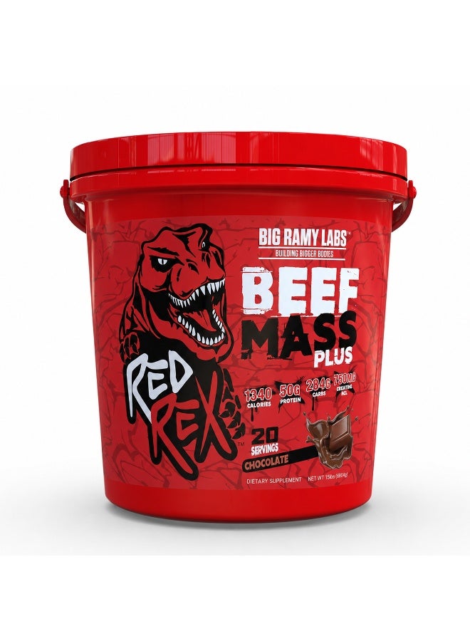 RED REX Beef Mass Plus Gainer Powder - Chocolate Flavor - 15lb (6.8kg) - 50 g Protein Per Serving - 20 Servings - for Muscle Growth & Recovery - Image 1