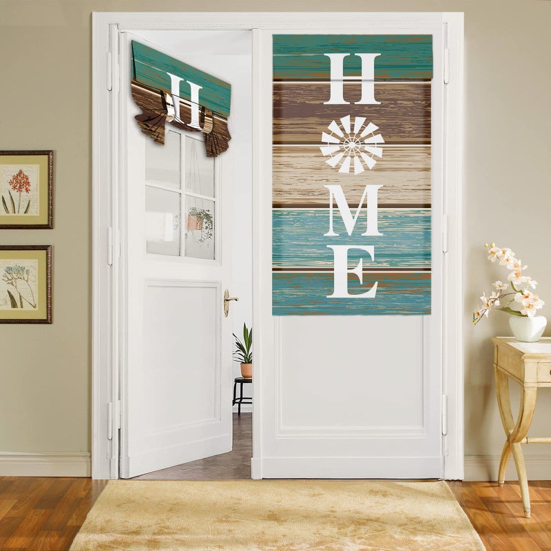BEMIGO Door Curtains for Door Windows  Vintage Windmill Wood Door Window Curtains for French Glass Door  Privacy Thermal Insulated Tie Up Door Shades  Farmhouse Retro Small Window Curtains 26 x 42 inch - Image 1