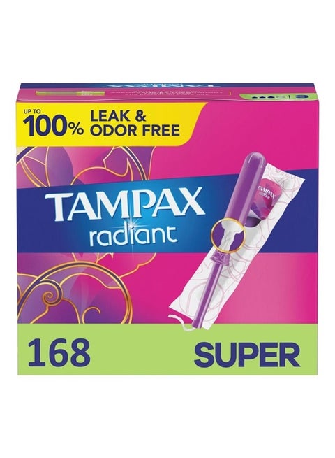 Radiant Tampons, Super Absorbency, With Leakguard Braid, Unscented, 28 Count x 6 Packs (168 Count total)