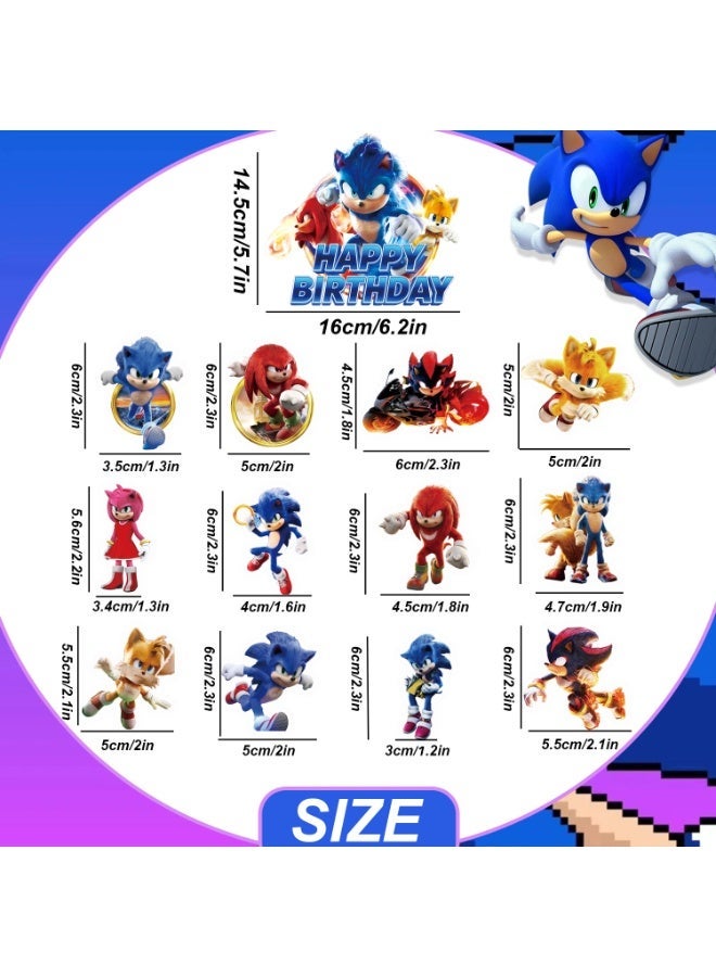 Sonic Cake Decorations, 25pcs Speed Hero Cake Toppers Set - 1 Sonic Birthday Cake Topper + 24 Mini Speed Themed Toppers for Sonic Birthday Decorations Supplies - Image 2