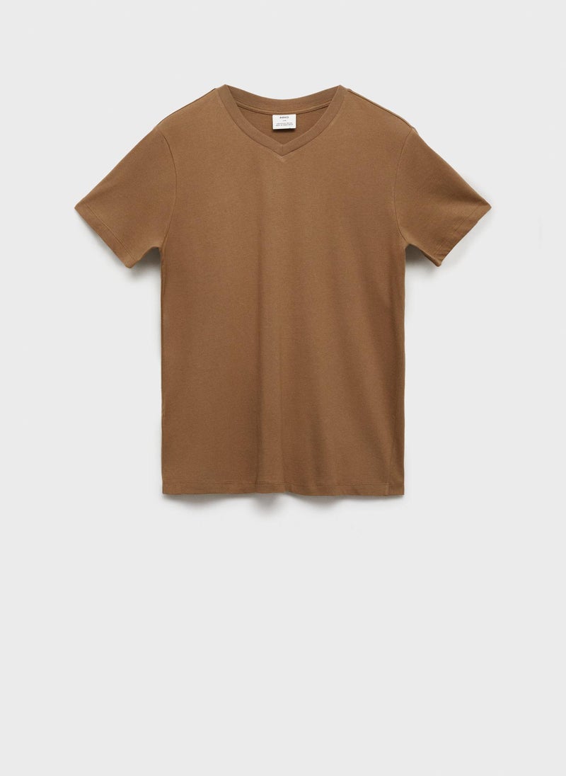 Mango Man - Casual Slim Fit V-Neck T-Shirt - Image 1