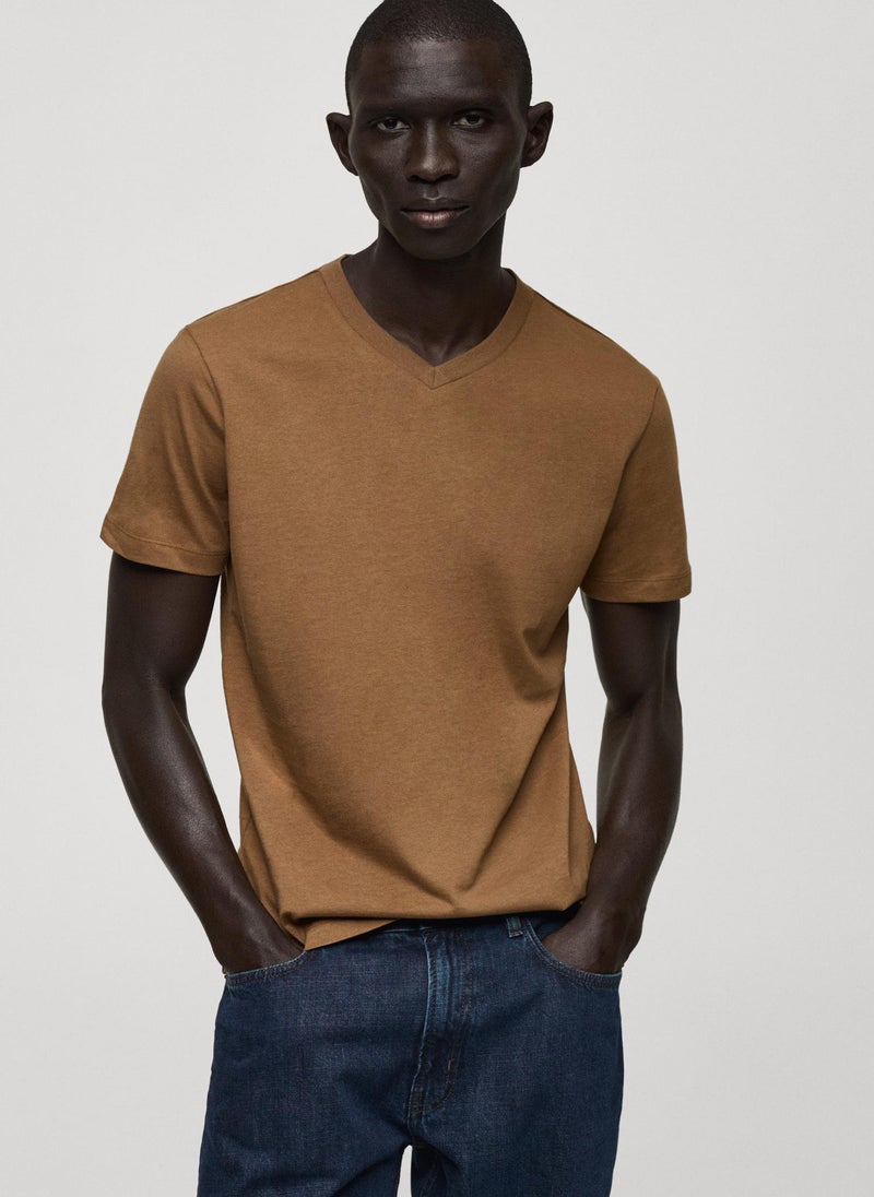 Mango Man - Casual Slim Fit V-Neck T-Shirt - Image 1
