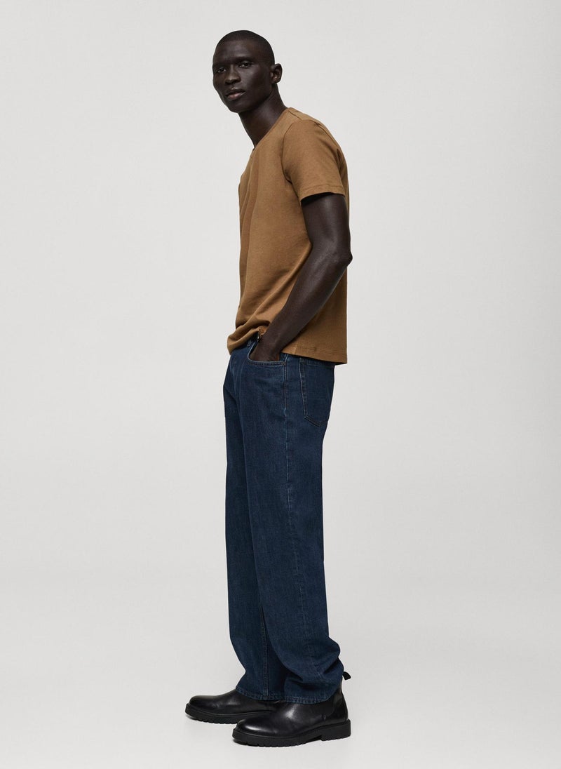 Mango Man - Casual Slim Fit V-Neck T-Shirt - Image 1