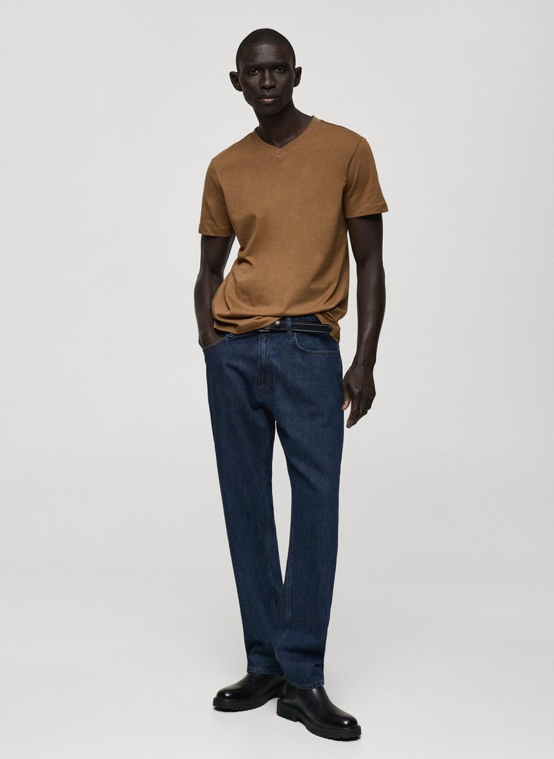 Mango Man - Casual Slim Fit V-Neck T-Shirt - Image 1