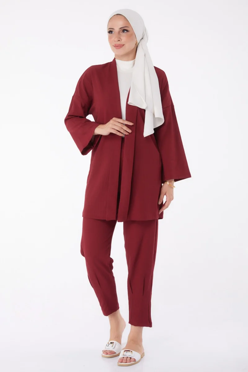 Tofisa Plain Medium Women's Claret Red Cardigan Trousers - 11432