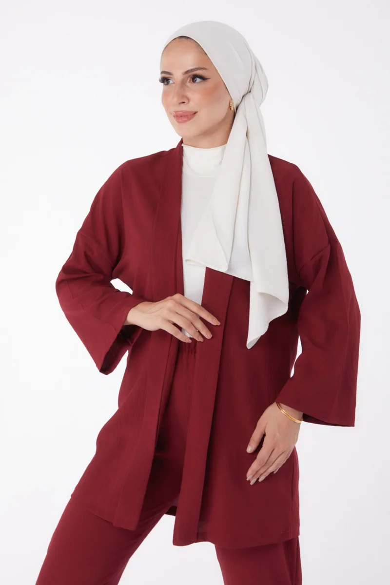 Tofisa Plain Medium Women's Claret Red Cardigan Trousers - 11432