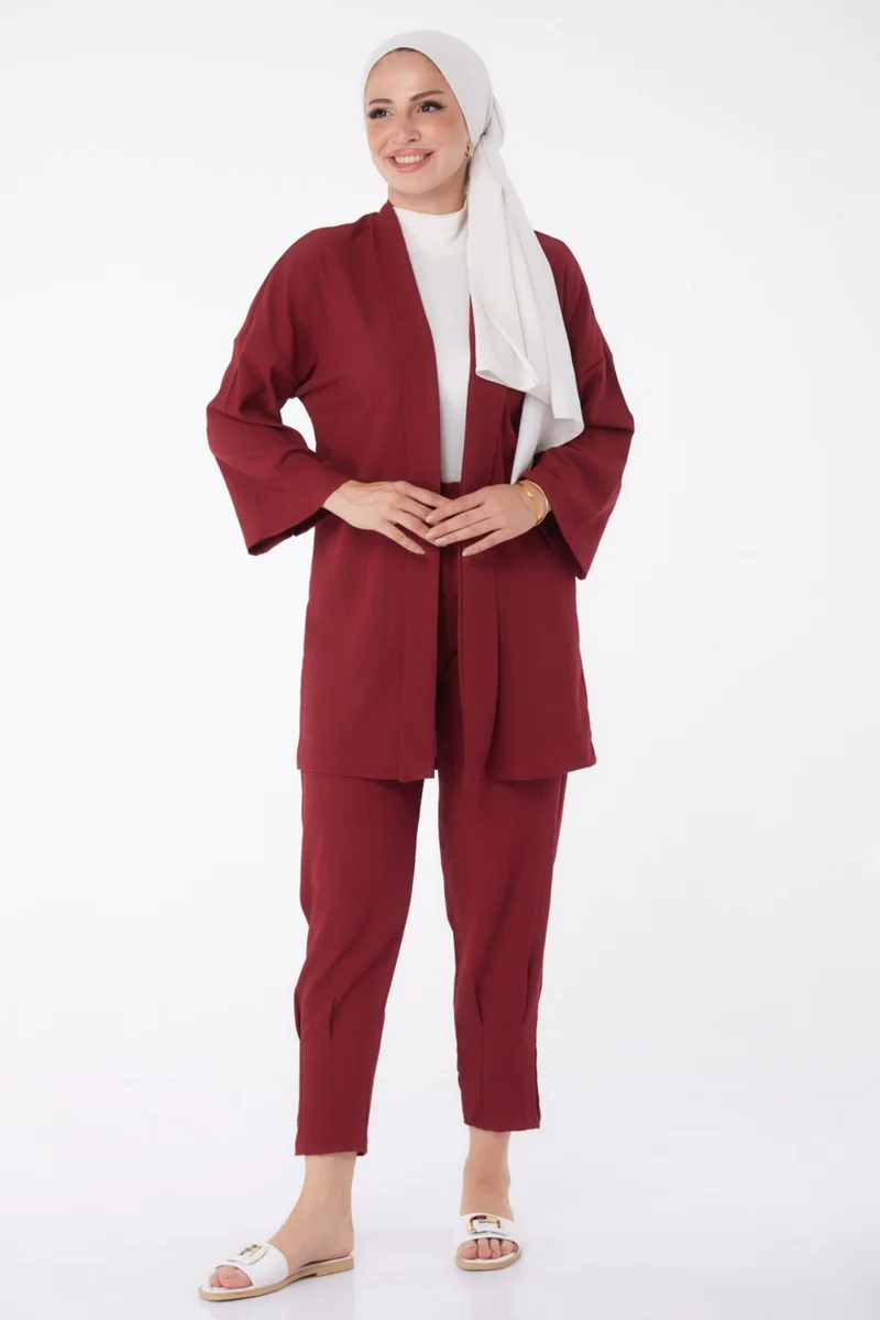 Tofisa Plain Medium Women's Claret Red Cardigan Trousers - 11432