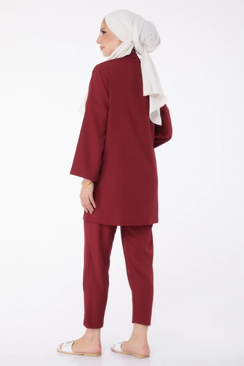 Tofisa Plain Medium Women's Claret Red Cardigan Trousers - 11432