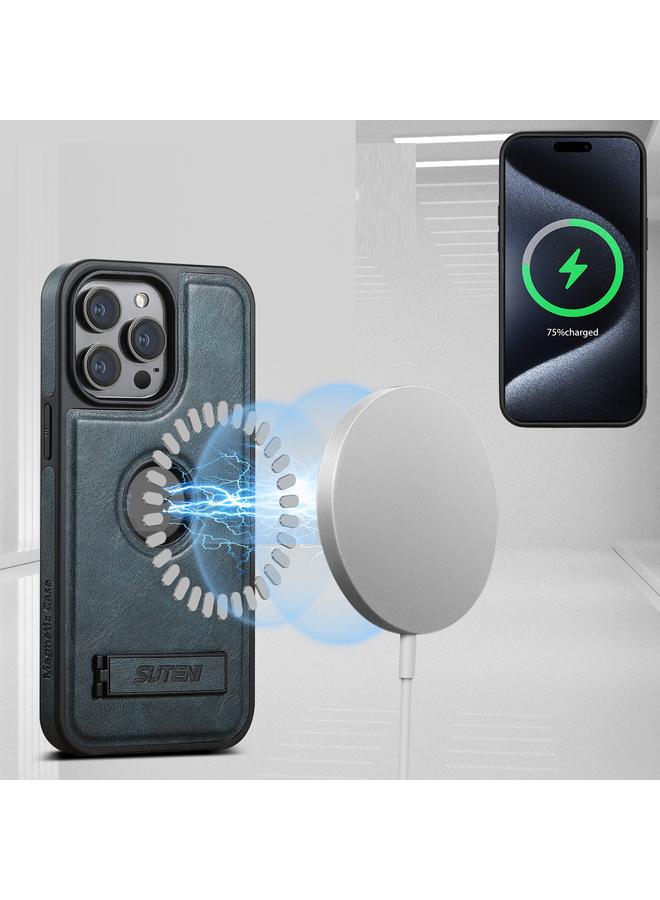 Suteni Case For iPhone 16 Pro Max G2 Magsafe Oil Wax Leather Back Phone Case with Holder - Image 2